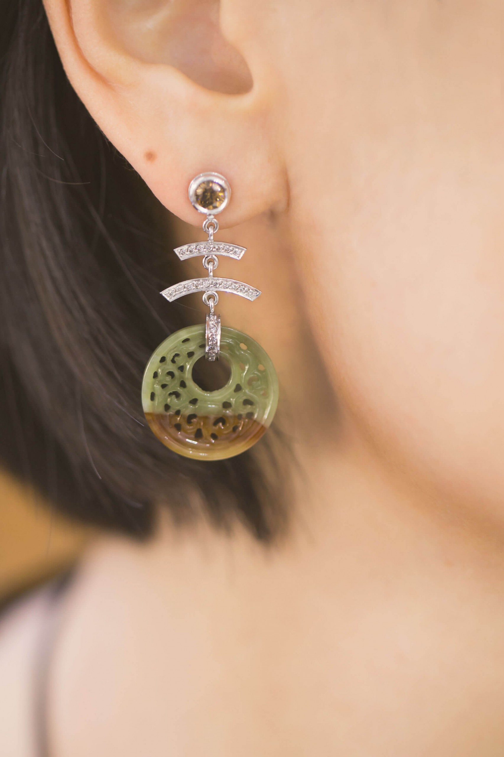 Jade and diamond earrings
