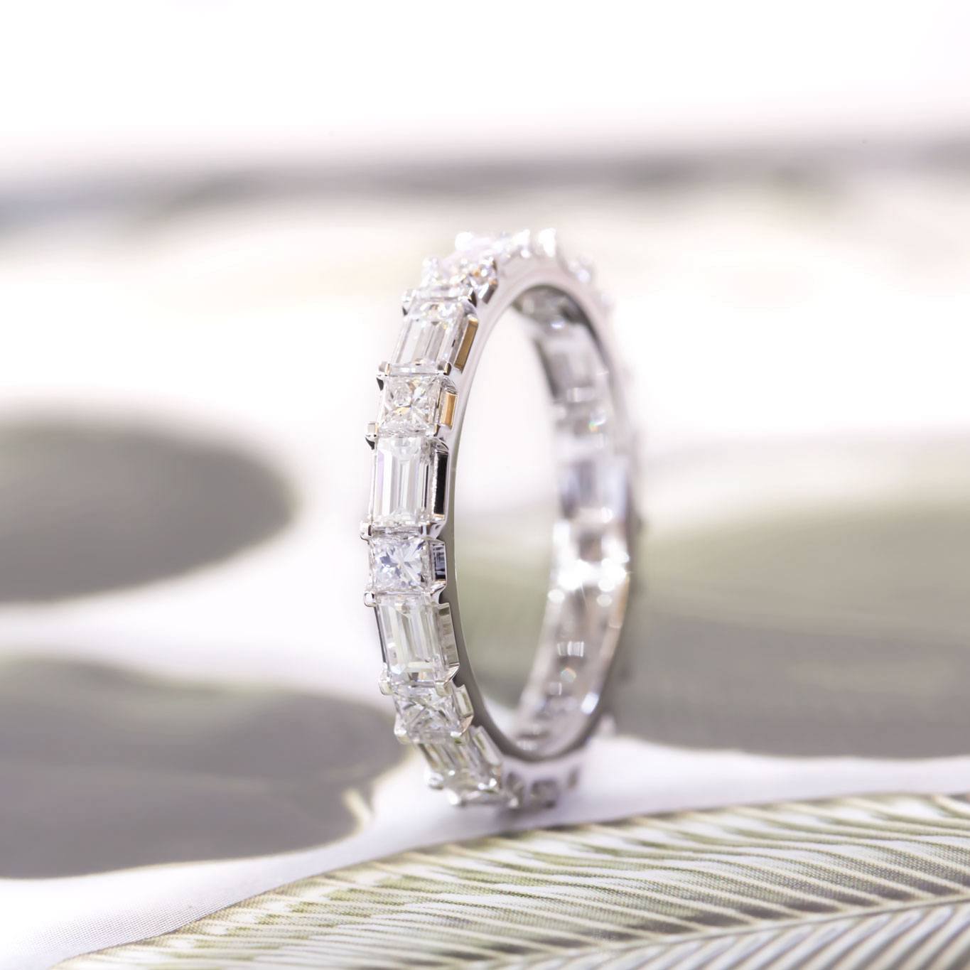 Baguette and princess cut diamond eternity ring