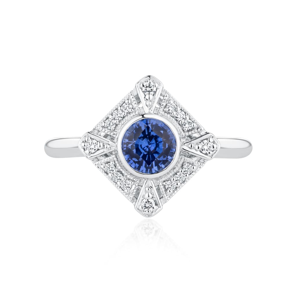 Art Deco inspired blue sapphire ring