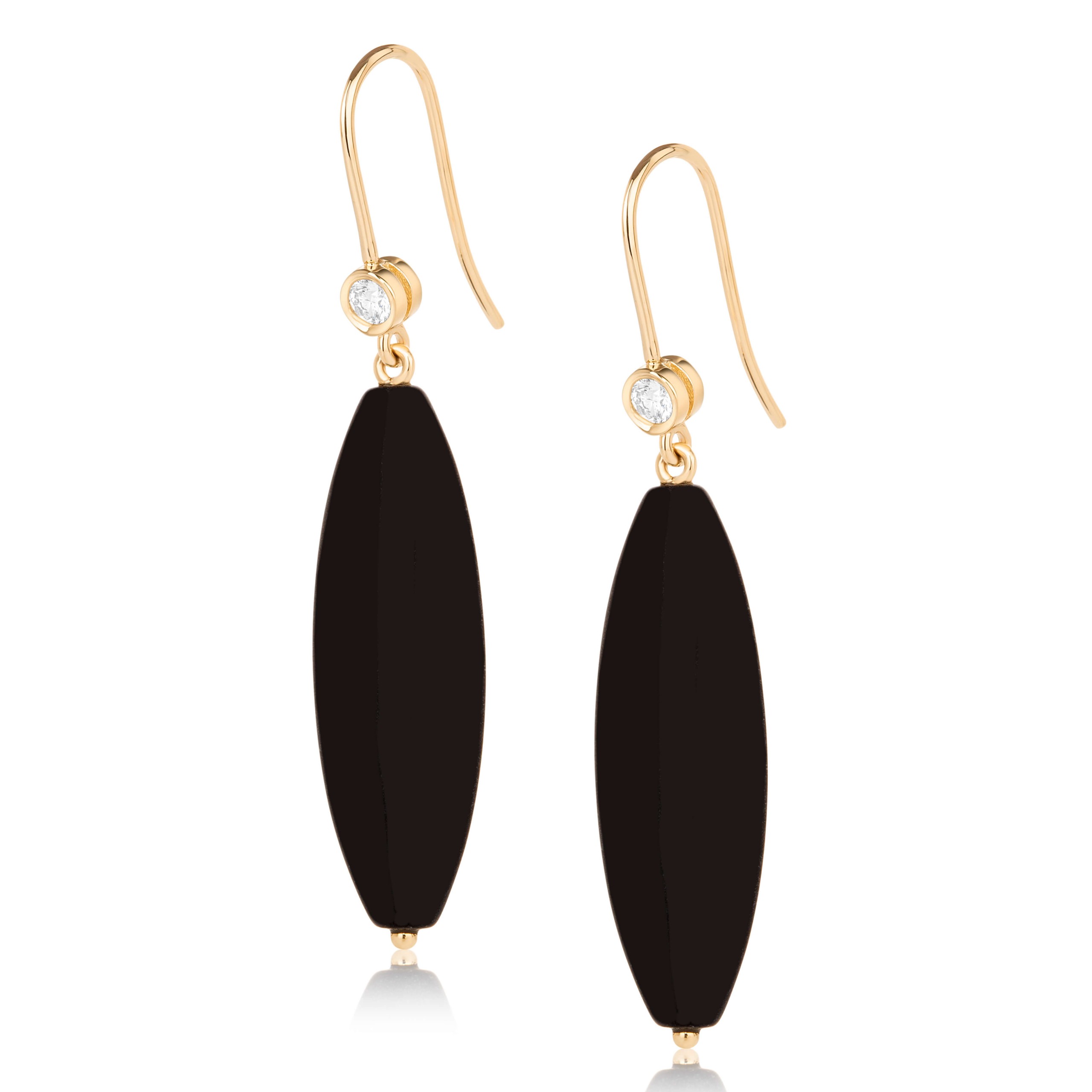 Yellow gold, onyx and diamond earrings