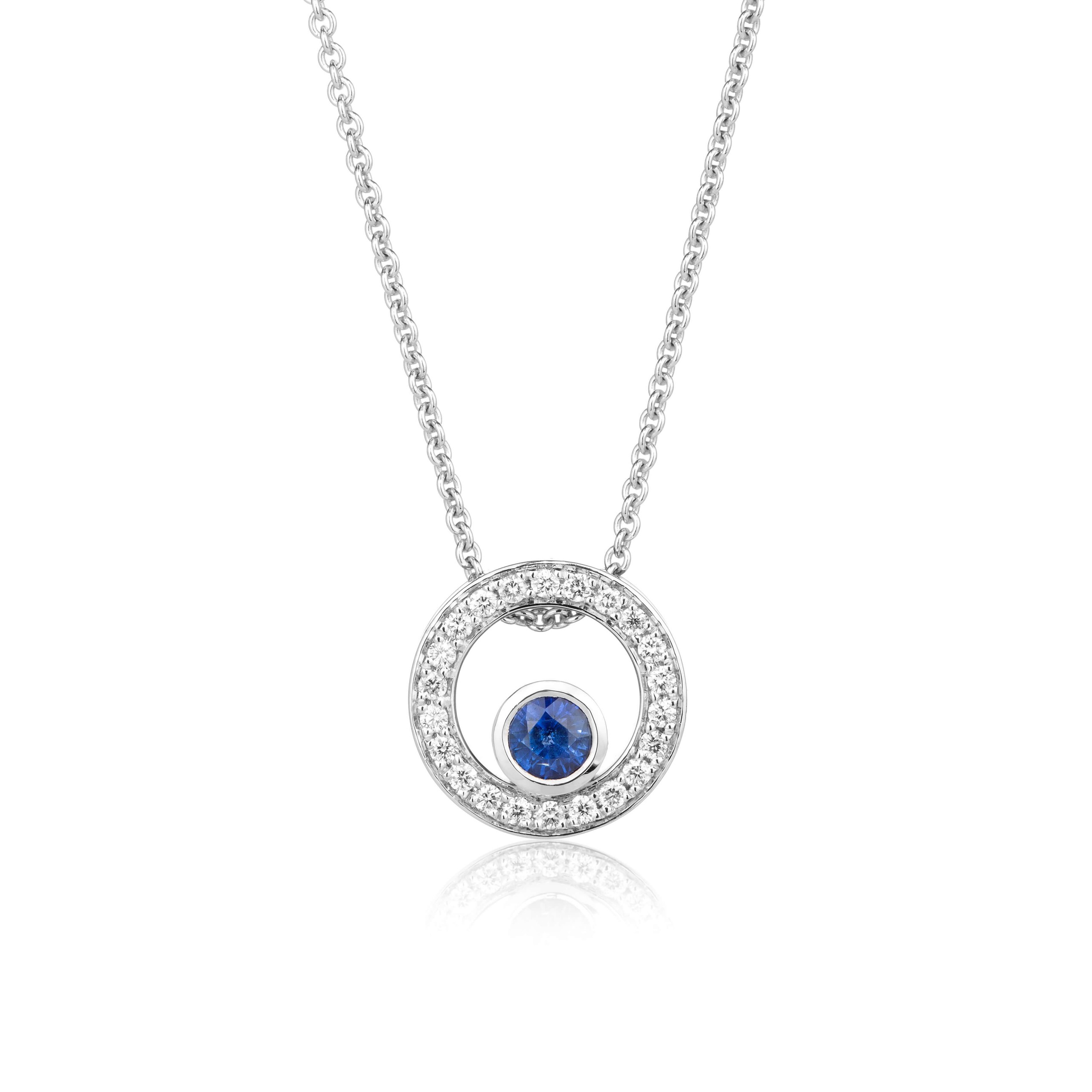 White gold, sapphire and diamond pendant