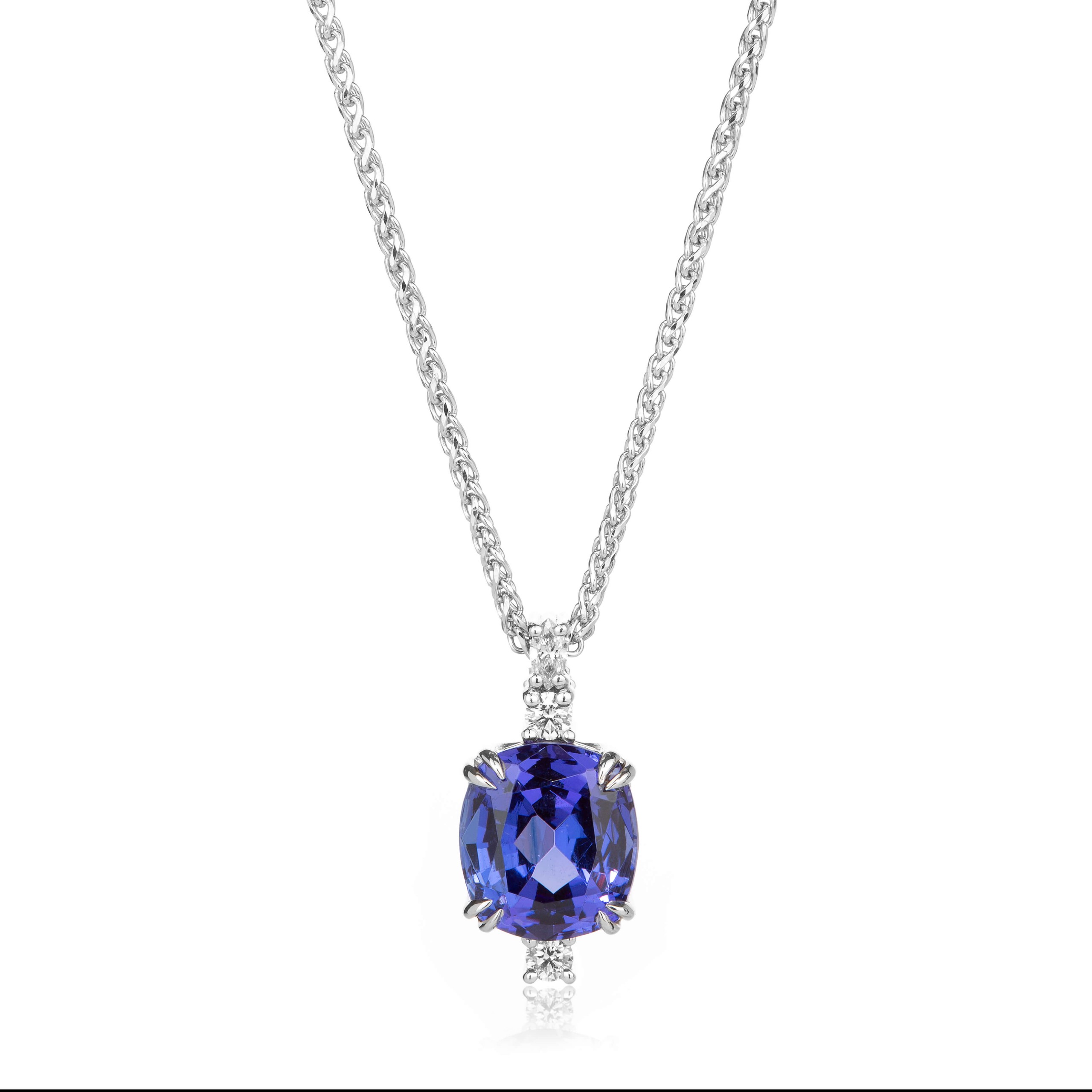 White gold tanzanite and diamond pendant