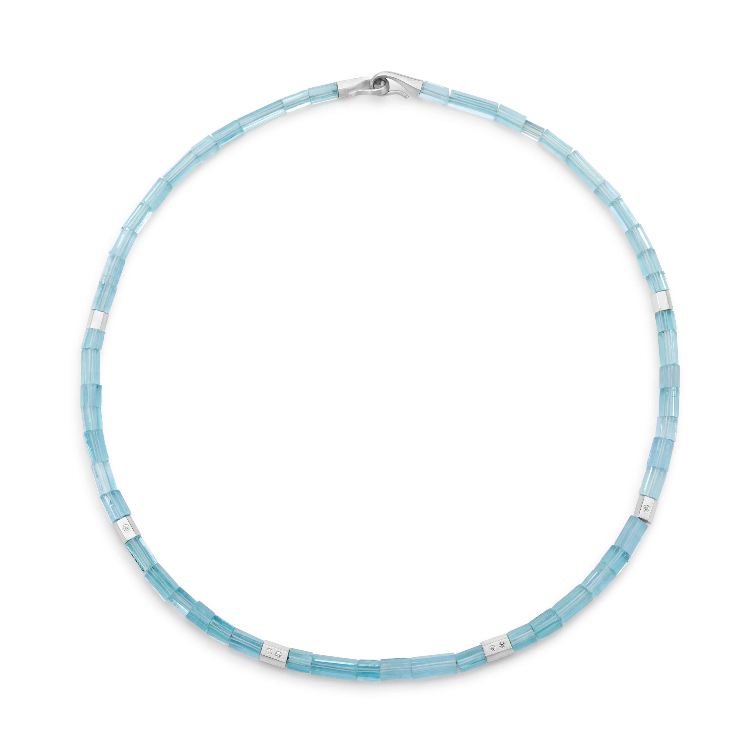 Aquamarine, diamond and white gold neckpiece