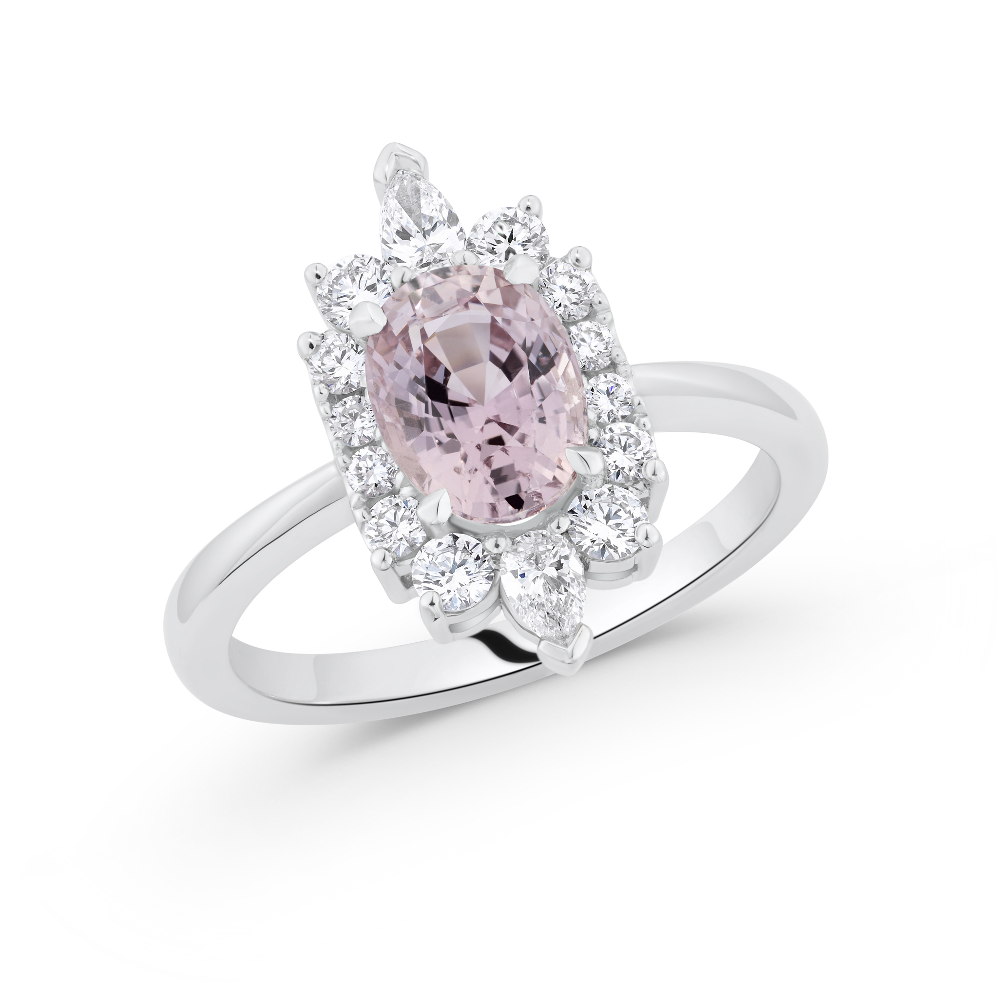 Padparadscha sapphire and diamond ring