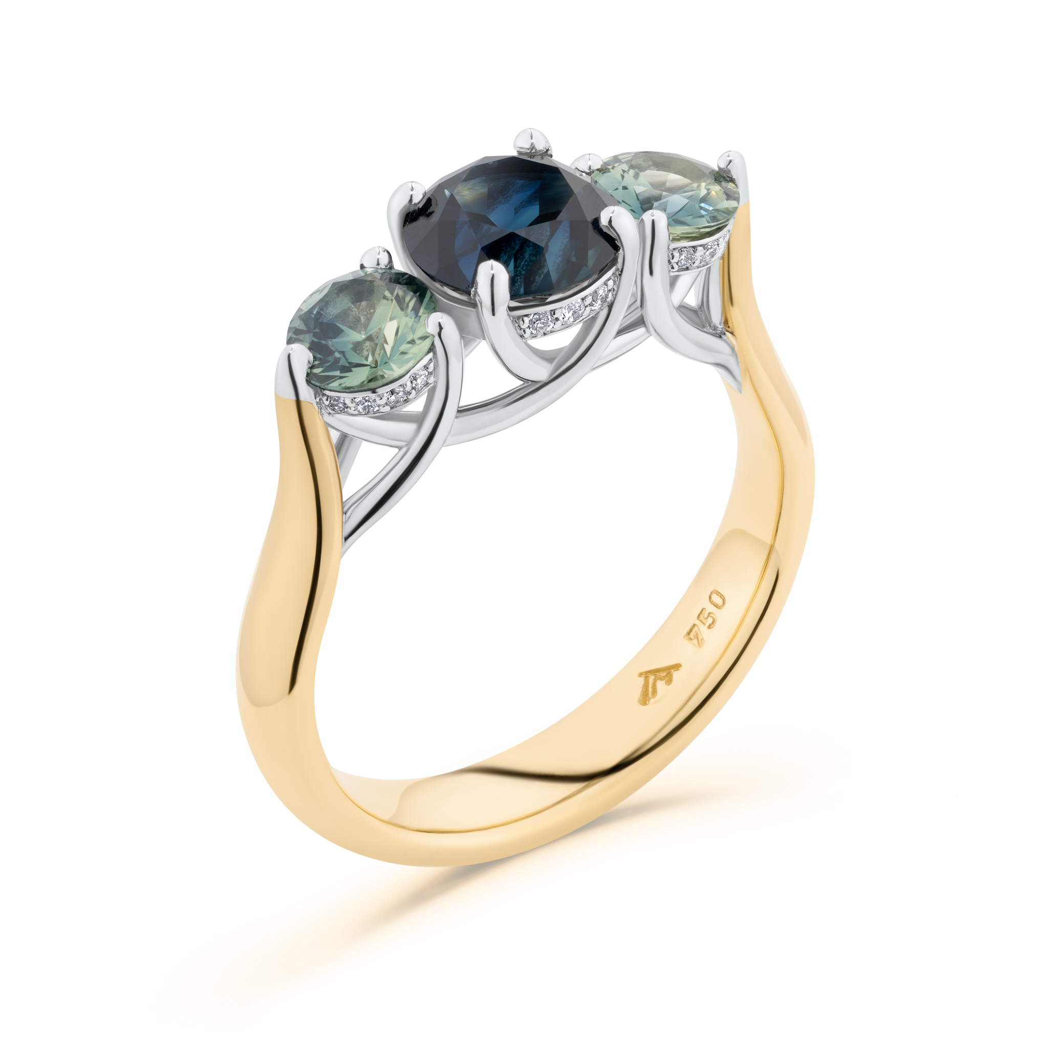 Three-stone Australian sapphire and diamond ring