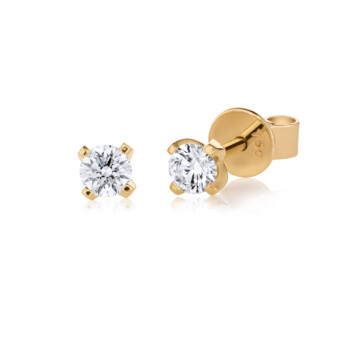 Yellow gold round brilliant cut diamond earstuds