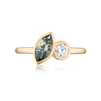 Australian parti sapphire and diamond Toi et Moi ring